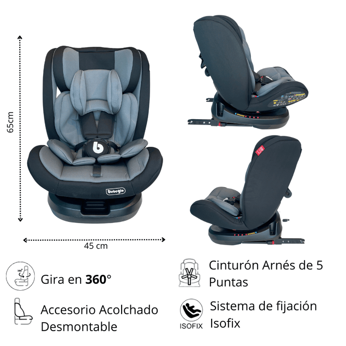 Silla De Auto Multi Etapa Isofix Bebeglo RS-3840-1 Gris