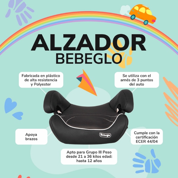 Cómodo Alzador Infantil para Auto Bebeglo RS-3060-4 Negro