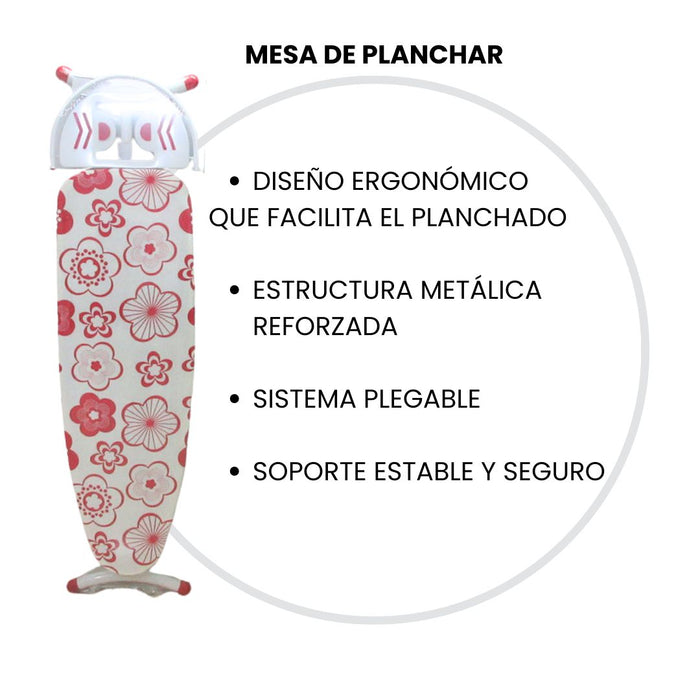 CÓMODA MESA DE PLANCHAR ERGONÓMICA FLORES