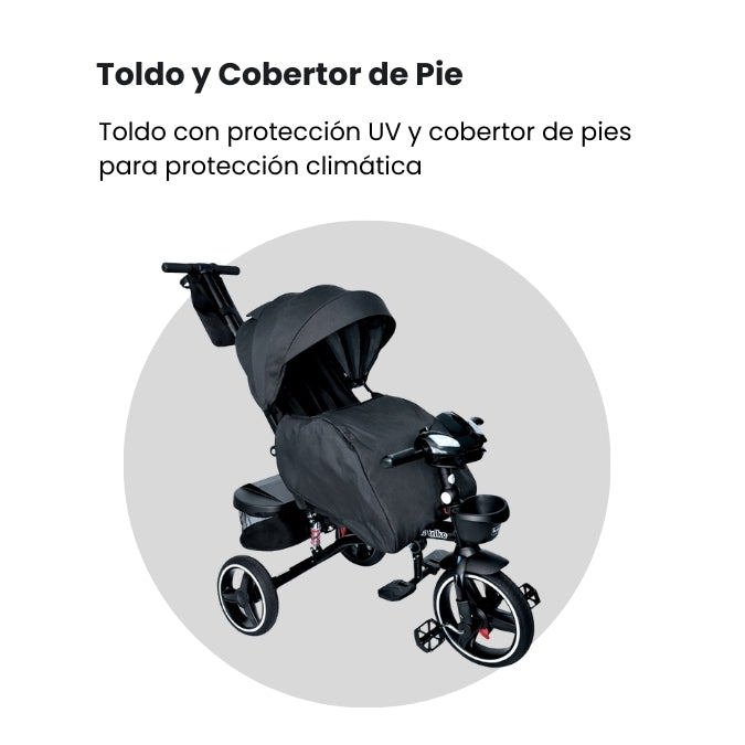 TRICICLO BEBEGLO TRIKE PLUS CON COBERTOR NEGRO RS-4090-5 MULTIETAPAS