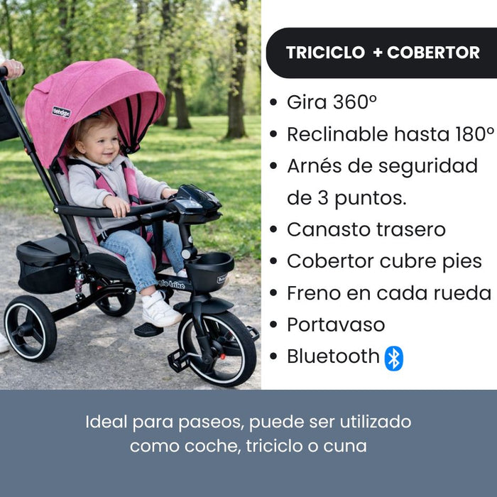 TRICICLO TRIKE PLUS CON COBERTOR MULTIETAPAS RS-4090-6 FUCSIA