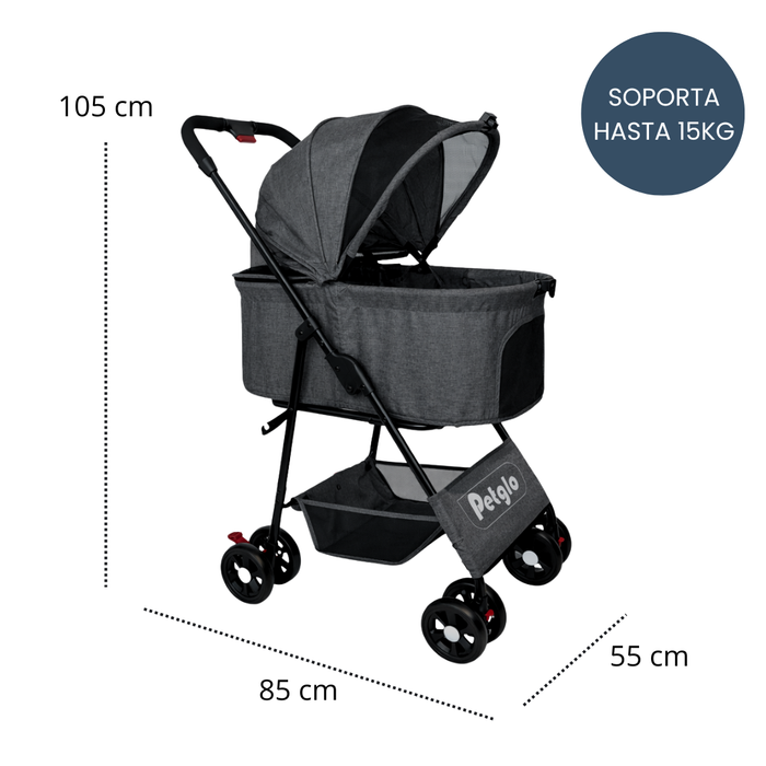 Coche Para Mascotas Petglo RS-820-1 Color Gris