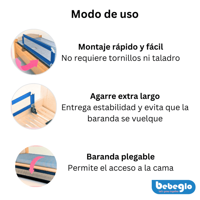 Baranda De  Seguridad Bebe para Cama 152X44 Rosada RS-80020