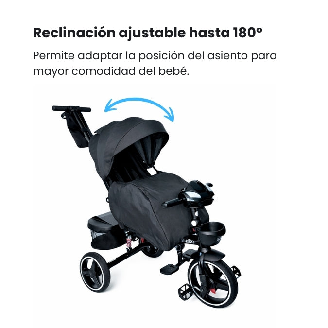 TRICICLO BEBEGLO TRIKE PLUS CON COBERTOR NEGRO RS-4090-5 MULTIETAPAS