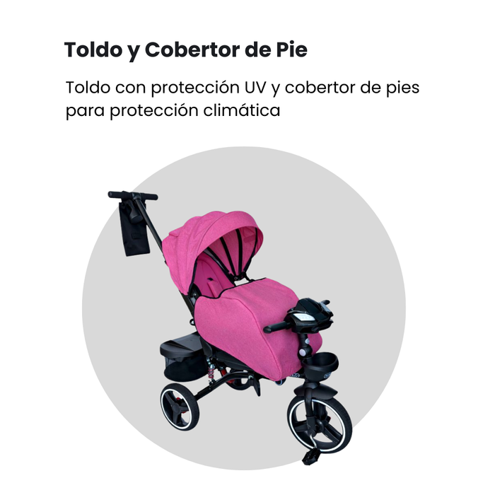 TRICICLO TRIKE PLUS CON COBERTOR MULTIETAPAS RS-4090-6 FUCSIA