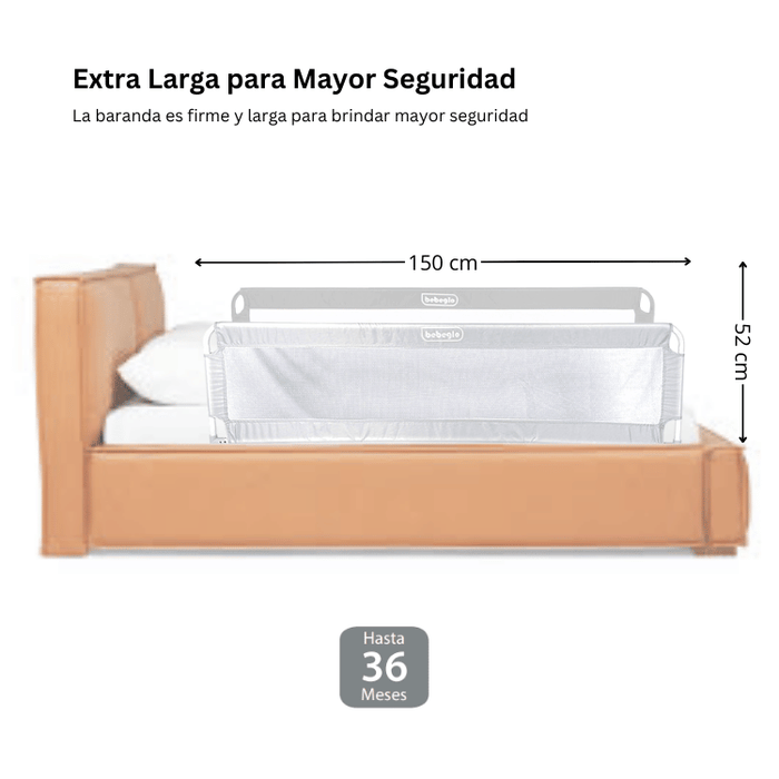 Baranda De Cama Segura Extra Larga Box Spring 150x52cm RS-80052-4 Gris