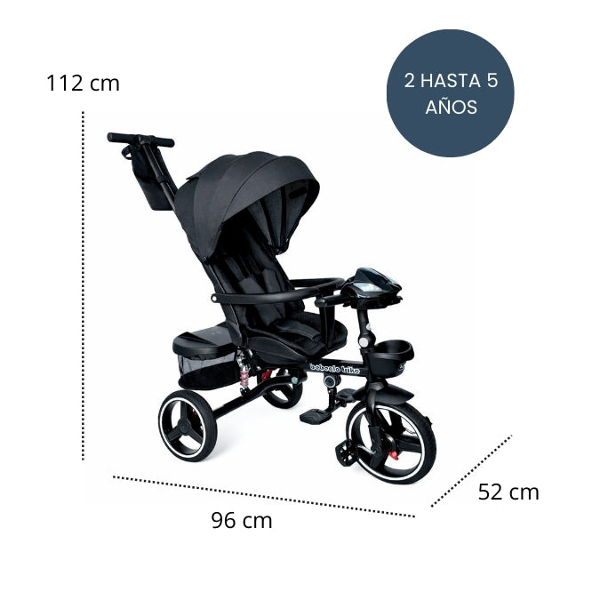 TRICICLO BEBEGLO TRIKE PLUS CON COBERTOR NEGRO RS-4090-5 MULTIETAPAS