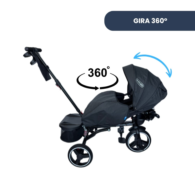 TRICICLO BEBEGLO TRIKE PLUS CON COBERTOR NEGRO RS-4090-5 MULTIETAPAS