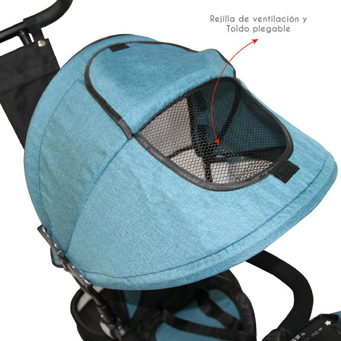 Triciclo Paseo Reversible con Bluetooth Bebeglo St RS-4080-3 Turquesa