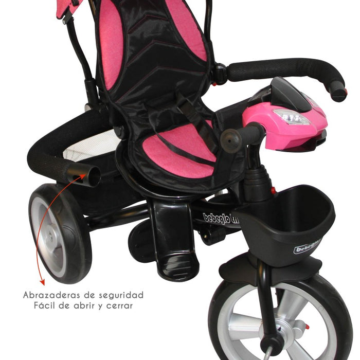 Triciclo Paseo Reversible con Bluetooth Bebeglo RS-4080-2 Fucsia