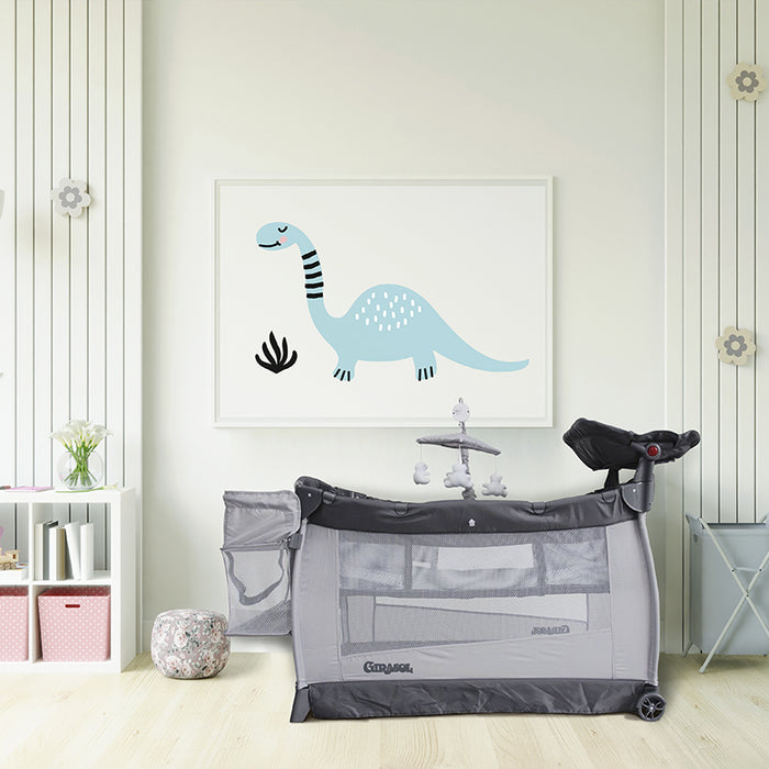 Cuna corral gris templanza girasol 2 alturas con movil musical oso polar