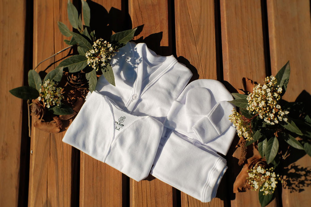 Ajuar bebe algodón blanco 6pza caja regalo