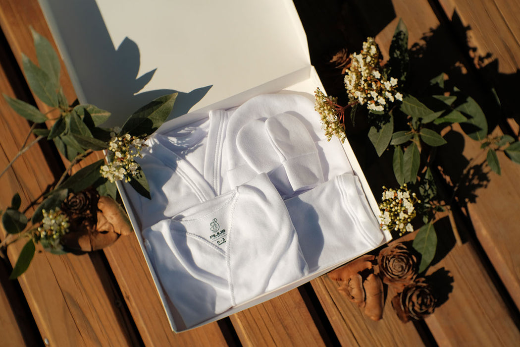 Ajuar bebe algodón blanco 6pza caja regalo